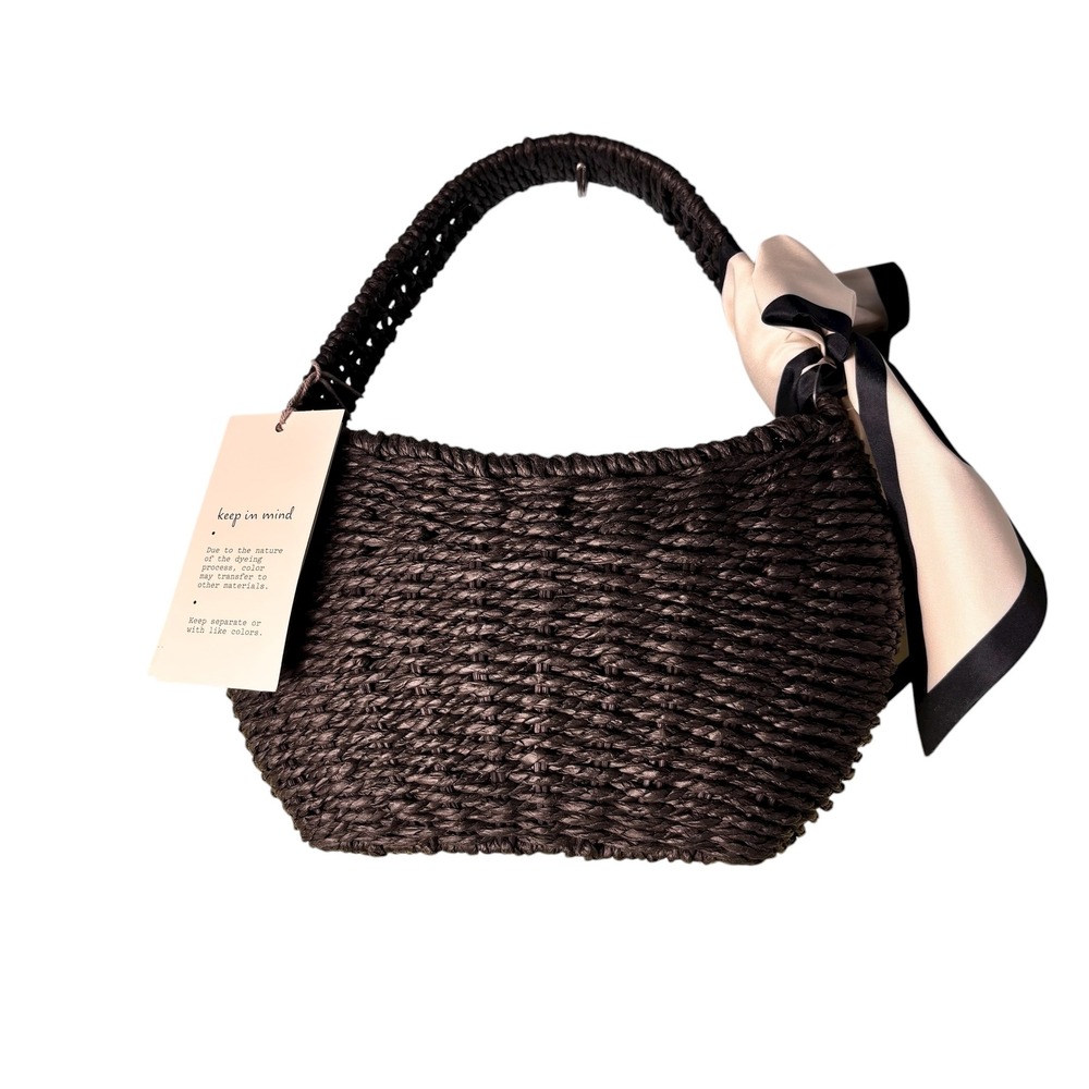 A New Day Woven Hobo Bag Purse Handbag Black Beige‎ Scarf Accent New with Tags - Picture 2 of 10
